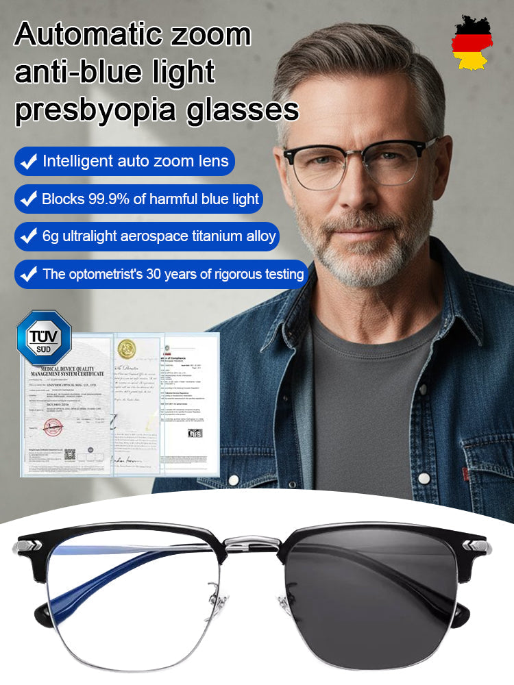 🔥【Revolutionize Your Eyewear with German-Engineered Auto-Focus Glasses!】Auto-focus blue light blocking reading glasses