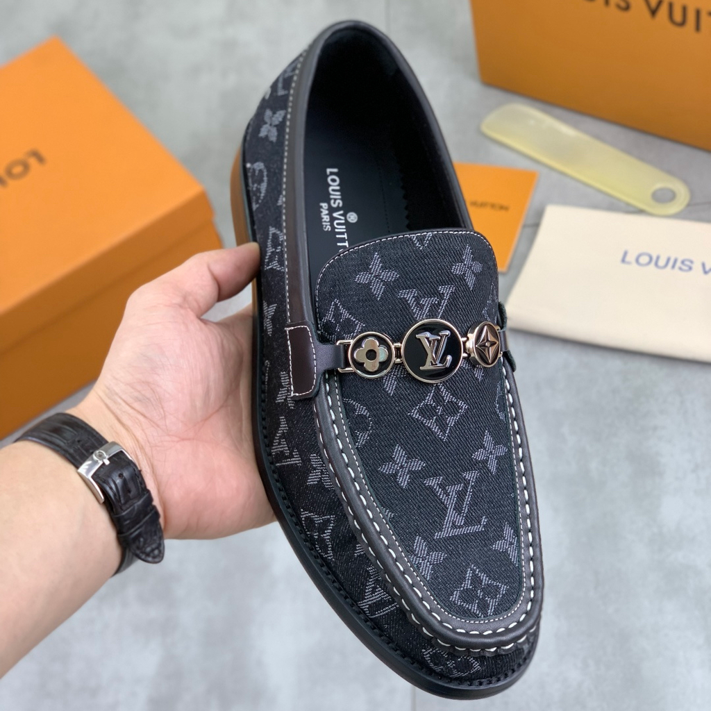 New Blue and Black Leather Men's LoafersPD052026030205