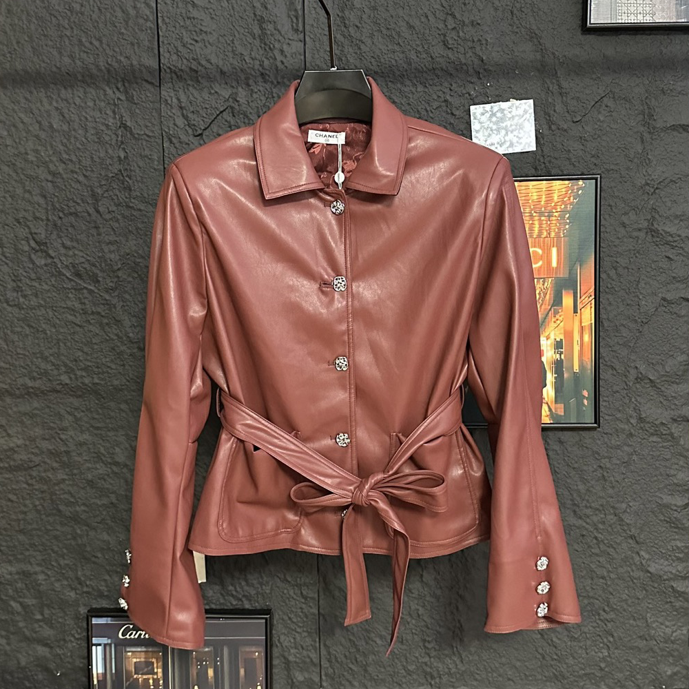 Black and Red Leather Women's JacketsXC052026092001
